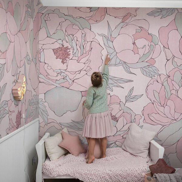 Tapeta dla dzieci Malumi PEONIES - pink - dziewczyńska tapeta do pokoju dziecięcego