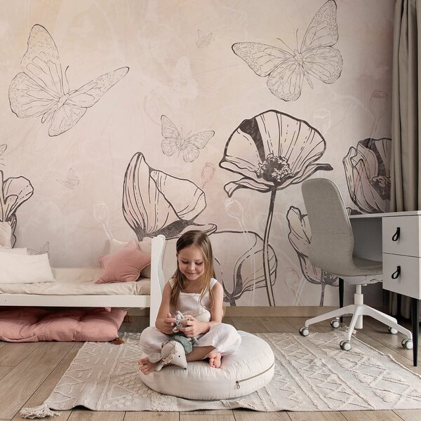 Tapeta dla dzieci Malumi FLORA KIDS - sunny - tapeta w kwiaty do pokoju dziecięcego