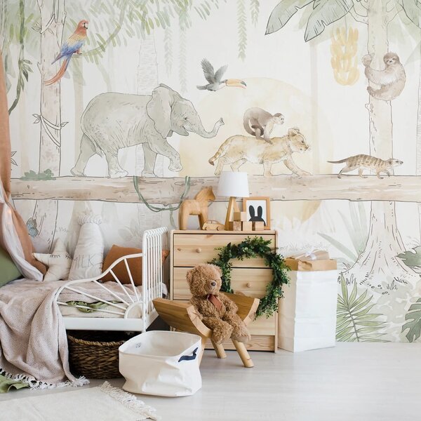 Tapeta dla dzieci Malumi SAFARI ANIMALS - green - tapeta z motywem zwierzęcym