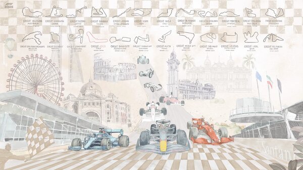 Tapeta do pokoju dziecięcego wyścigówki z bolidami F1 – mural RACING