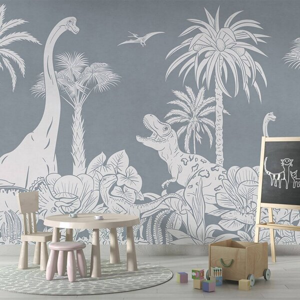 Tapeta do pokoju dziecka Monochrome Niebieskie Dinozaury