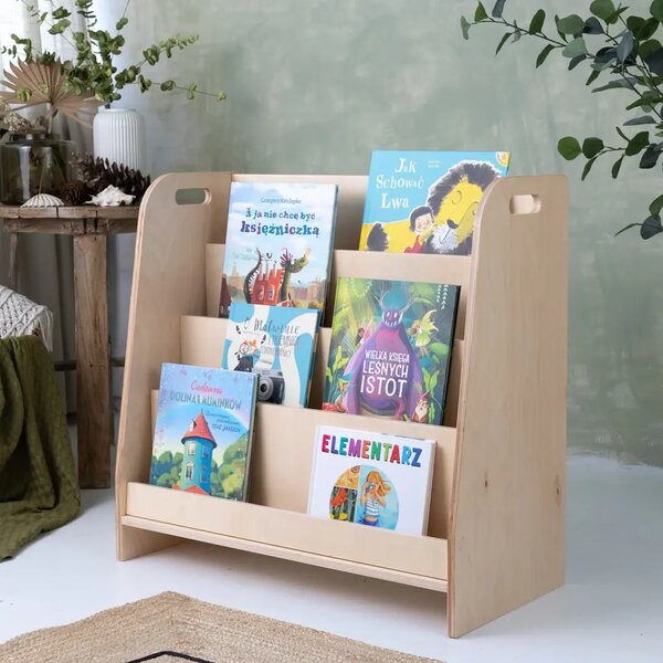Drewniana biblioteczka montessori na książki Wysoka M