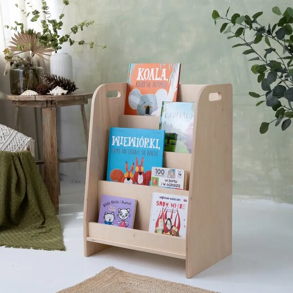 Drewniana biblioteczka montessori na książki Wysoka S