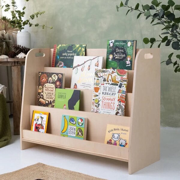 Drewniana biblioteczka montessori na książki Wysoka L