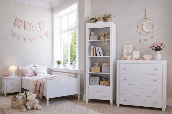Komplet mebli dziecięcych GLAMOUR: łóżeczko z szufladą, komoda z opcją przewijaka, szafa