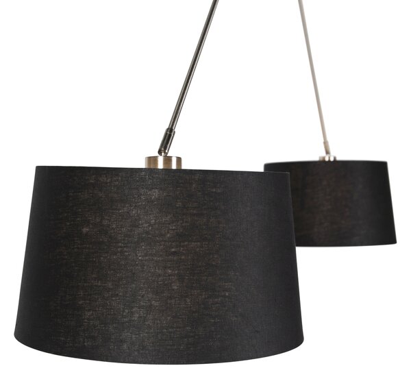 Stalowa lampa wisząca z abażurami z lnu czarna 35 cm 2-światłowa - Blitz