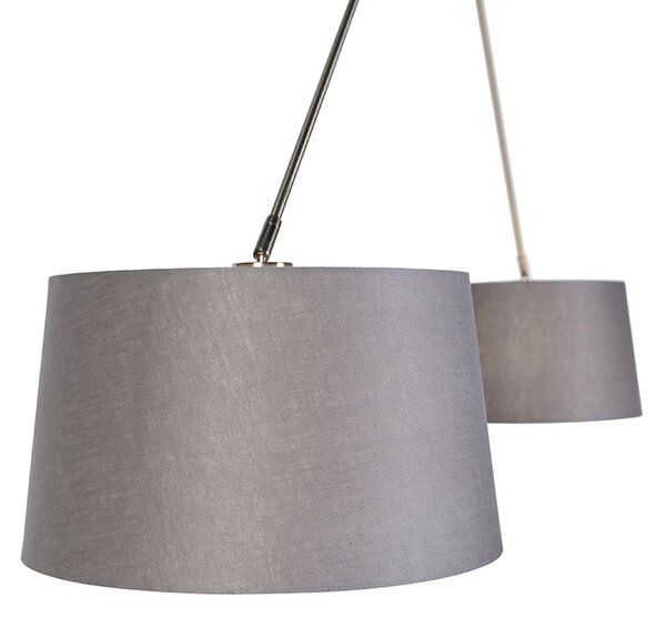 Lampa wisząca regulowana stal klosz lniany ciemnoszary 35cm - Blitz II Oswietlenie wewnetrzne