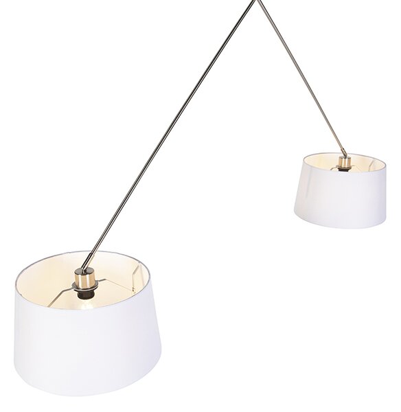 Stalowa lampa wisząca z białymi abażurami z lnu 35 cm 2-światłowa - Blitz
