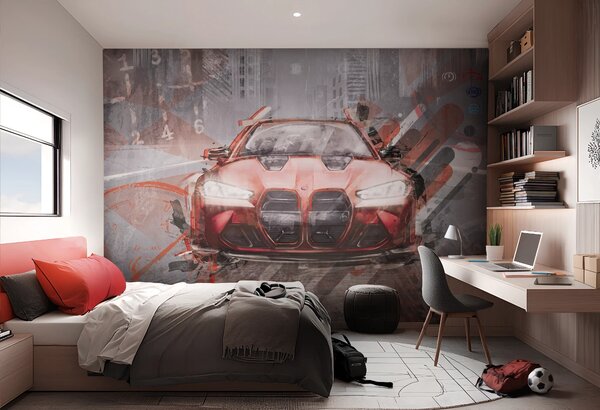 Tapeta dla dzieci Malumi FAST CAR -red- tapeta do pokoju nastolatka