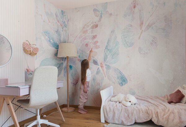 Tapeta dla dzieci MARIPOSA - bubblegum - tapeta z kolorowym motylem