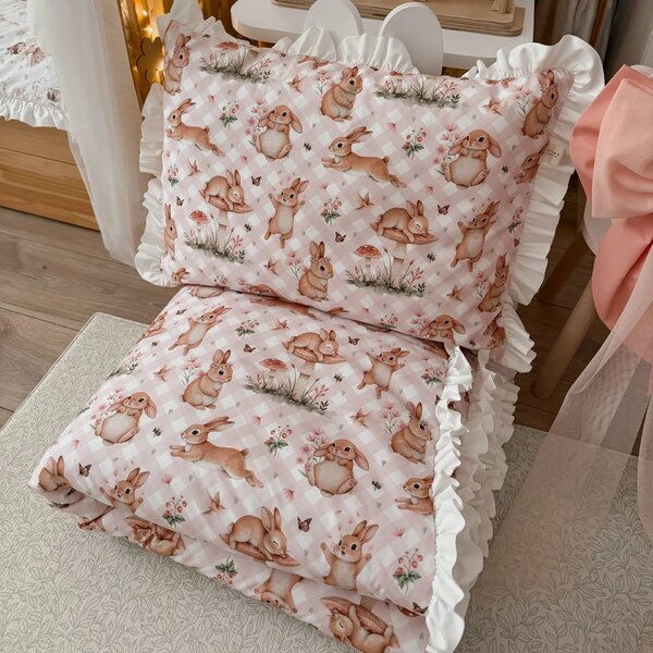 Pościel dziecięca z bawełny premium bez wypełnienia z falbankami Bunnies - różne rozmiary