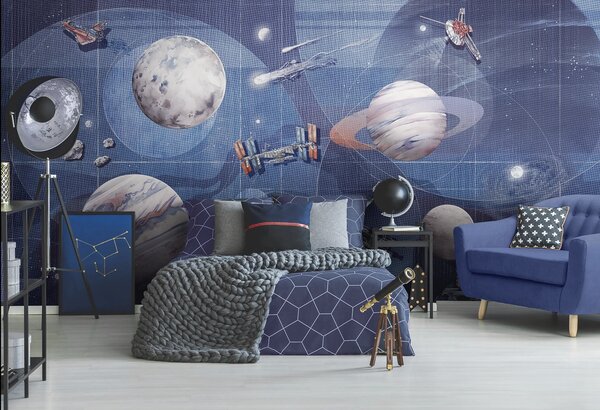 Tapeta dla dzieci SPACE ZONE - DEEP BLUE dla miłośnik astronomii