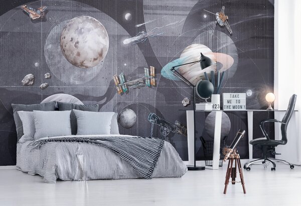 Tapeta dla dzieci SPACE ZONE - GREY dla miłośnik astronomii