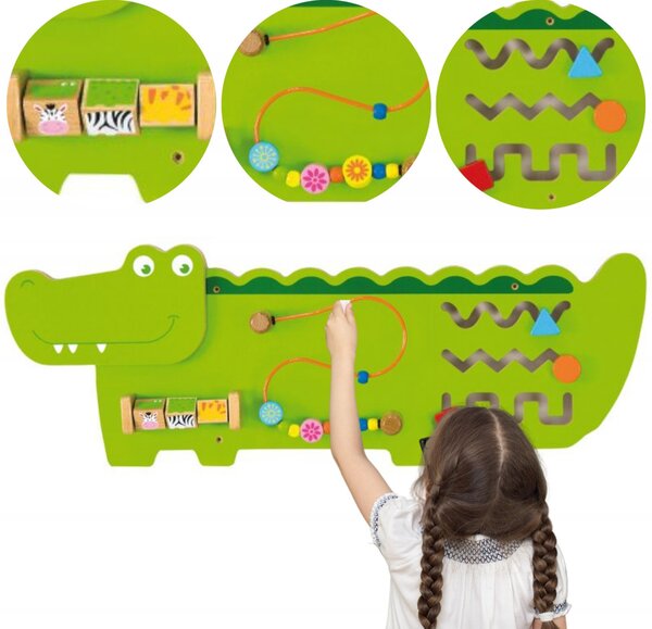 VIGA Tablica Edukacyjna Manipulacyjna Sensoryczna Drewniana Krokodyl Certyfikat FSC Montessori