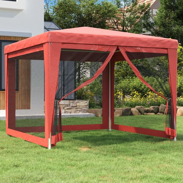 Namiot imprezowy z 4 siatkowymi ścianami, czerwony, 3x3 m, HDPE