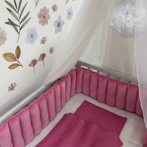 Ochraniacz na łóżeczko Glamur – pink berry welur WYMIARY