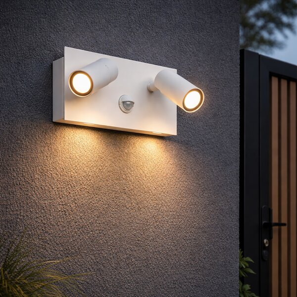 Lampa ścienna zewnętrzna biała z wbudowanym LED 2-punktowy czujnik ruchu - Simon