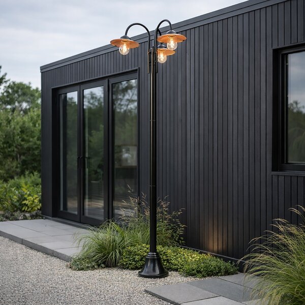 Nowoczesna lampa zewnętrzna czarna z miedzią 235 cm 3-źródła światła IP44 - Kansas