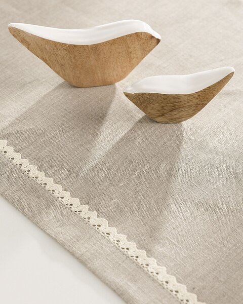 Bieżnik z koronką kolor beżowy tkanina półprzezroczysta, strukturalna, lniana