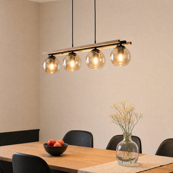 Lampa Wisząca Lindby, Enrique, ściemnialny, drewniany, salon, szkło, nowoczesny