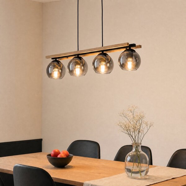 Lampa Wisząca Lindby, Enrique, ściemnialny, drewniany, salon, szkło, nowoczesny