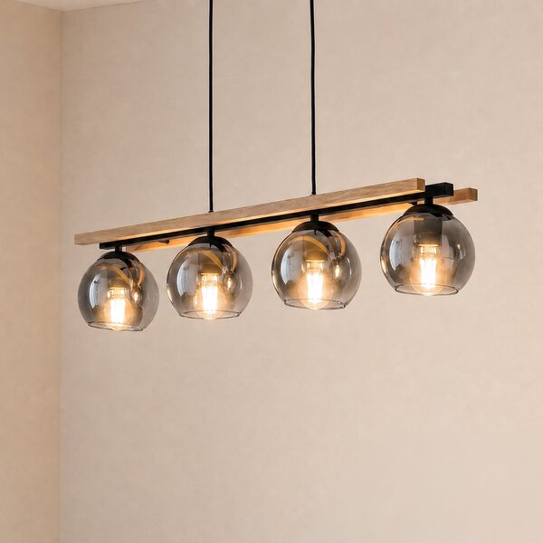 Lampa Wisząca Lindby, Enrique, ściemnialny, drewniany, salon, szkło, nowoczesny