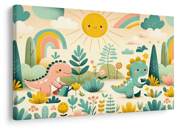 Obraz dzień zabawy małych dinozaurów w naturze