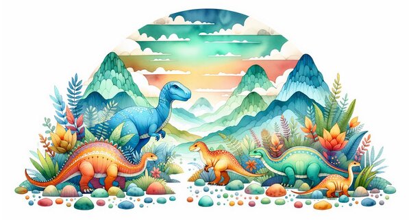 Obraz kolorowe dinozaury w górach