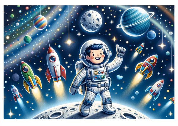 Obraz mały astronauta na przygodowej misji