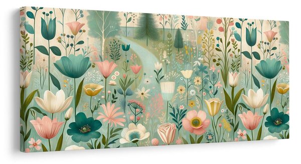Obraz wiosenne kwiaty na leśnej ścieżce