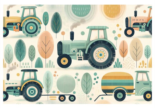 Obraz traktory w wesołym krajobrazie