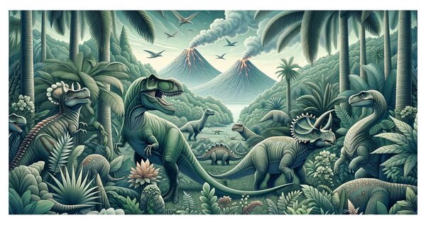 Obraz prehistoryczny świat dinozaurów w dżungli