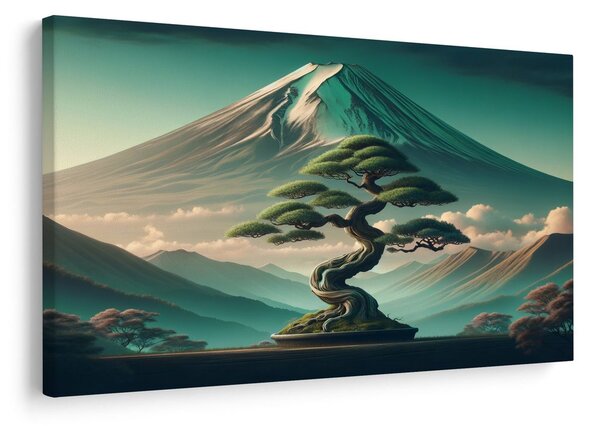 Obraz bonsai i góra w japońskim stylu