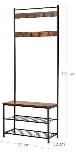 Metalowa ścianka do przedpokoju TAYLOR 72x175 cm, czarna/rustykalny brąz