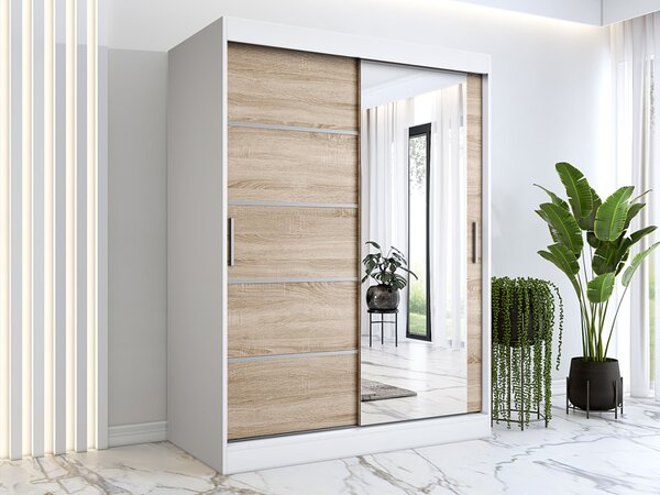 Szafa przesuwna 150 cm biel + dąb sonoma B9-L87