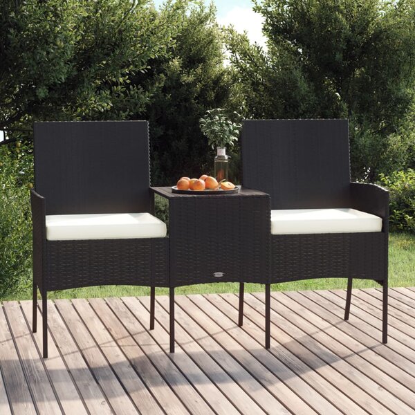 2-osobowa sofa ogrodowa ze stolikiem, rattan PE, czarna
