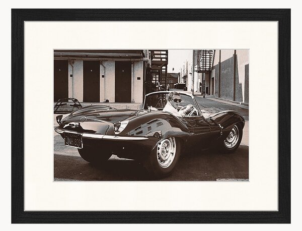 Ręcznie wykonany oprawiony plakat Steve McQueen in His Jaguar
