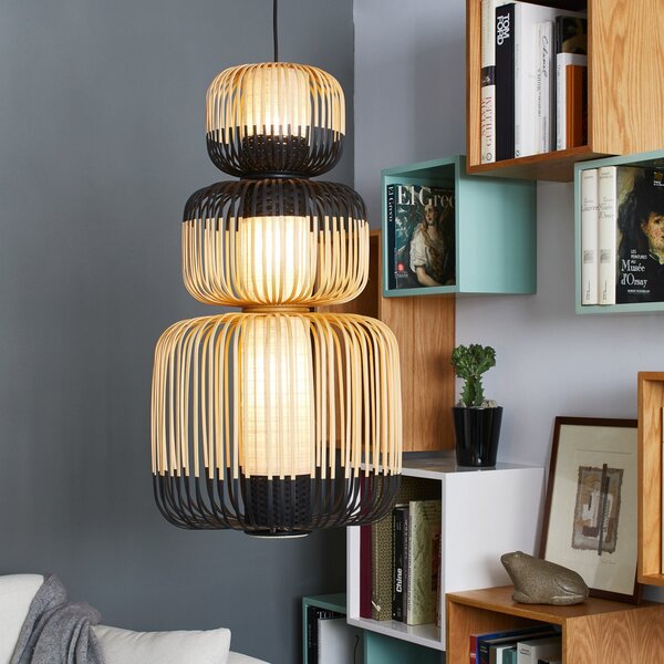 Lampa Wisząca Forestier, Bamboo, ściemnialny, czarny, salon, bambus, design