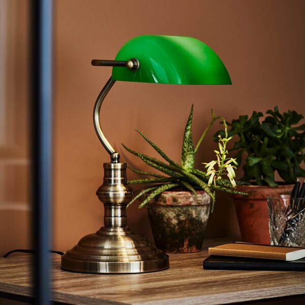 Lampa Stołowa Markslöjd, Bankers, antyczny mosiądz, salon, szkło, antyczny