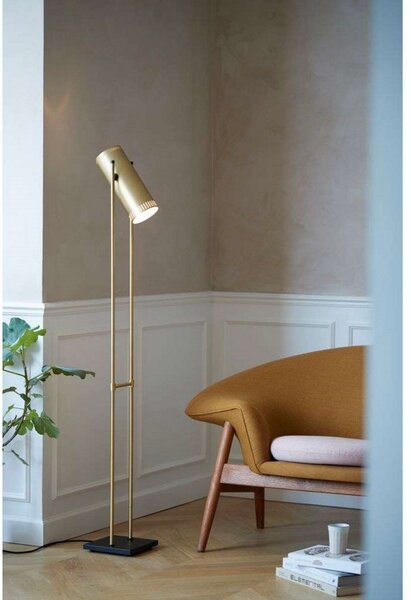 Lampa Podłogowa Warm Nordic, Trombone, złoty | mosiężny, salon, metal, design