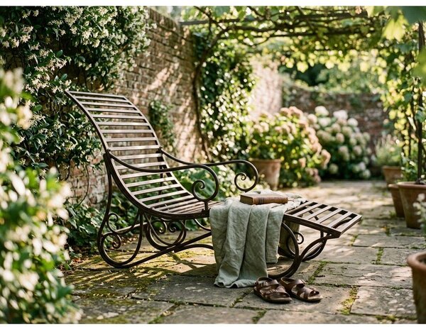 Ciemnobrązowy metalowy leżak ogrodowy Kuwa – Garden Pleasure