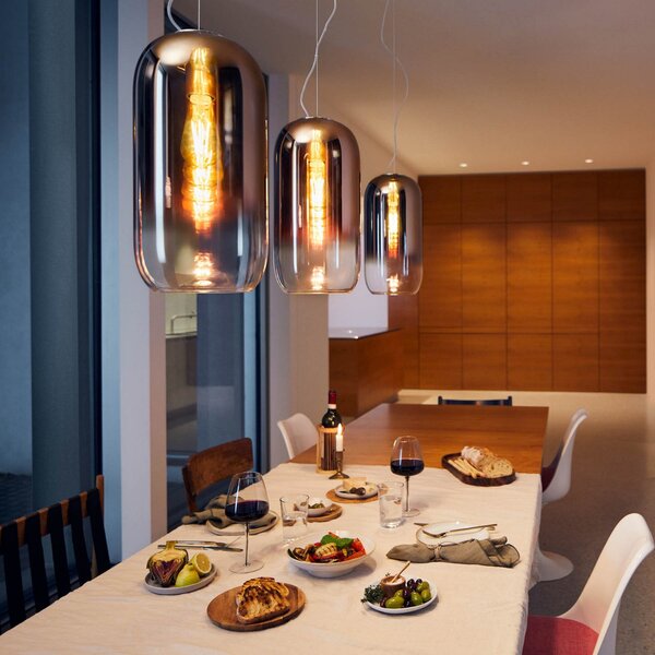 Lampa Wisząca Artemide, Gople, ściemnialny, miedziany, salon, szkło, design