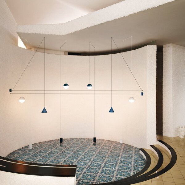 Lampa Wisząca FLOS, String Light Sphere, ściemnialny, biały, przedpokój, metal, nowoczesny