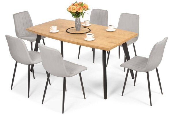Meble do jadalni 6-osobowe: stół BREMA i krzesła SOFIA - szare