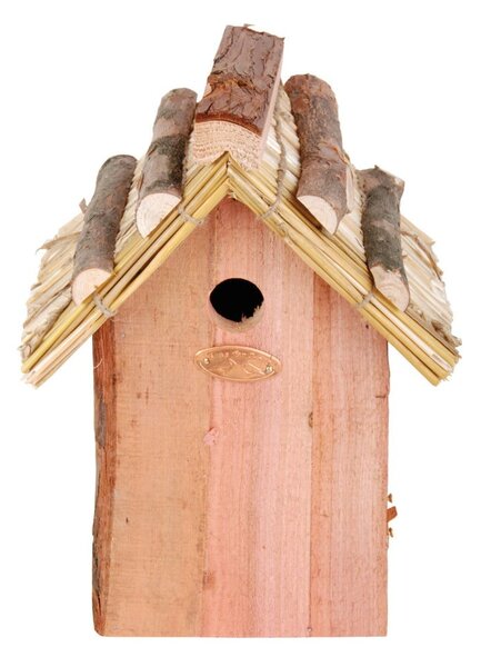 Budka dla ptaków z drewna jodłowego ze słomianym daszkiem Esschert Design Antik, wys. 27 cm