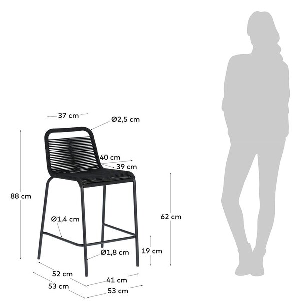Czarny hoker ze stalową konstrukcją Kave Home Glenville, wys. 62 cm
