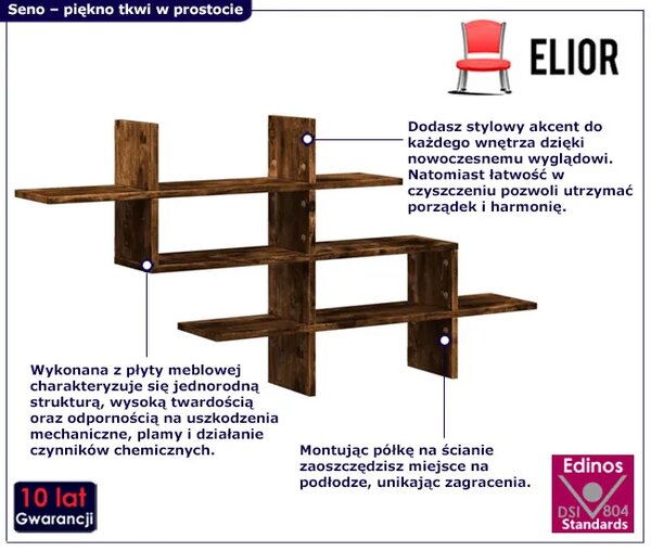 Półka nowoczesna ścienna wisząca przydymiony dąb G7-Z18