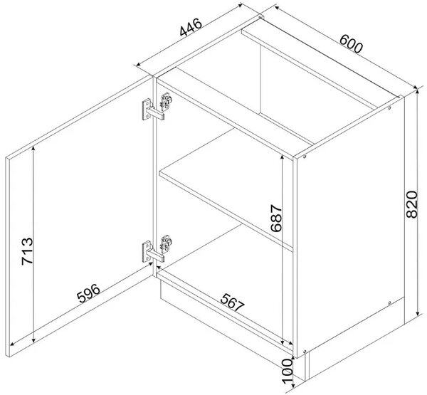 Szafka kuchenna dolna jednodrzwiowa 60 cm biały + dąb artisan M2-W01