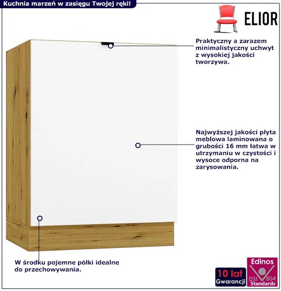 Szafka kuchenna dolna jednodrzwiowa 60 cm biały + dąb artisan M2-W01