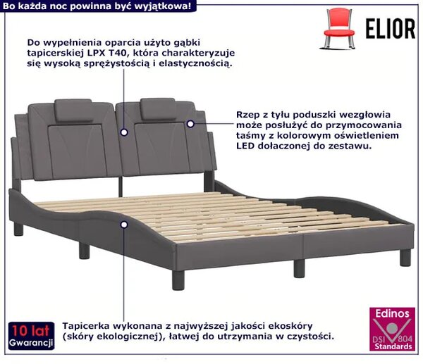 Tapicerowane szare łóżko z podświetleniem led 140x200 E3-G50